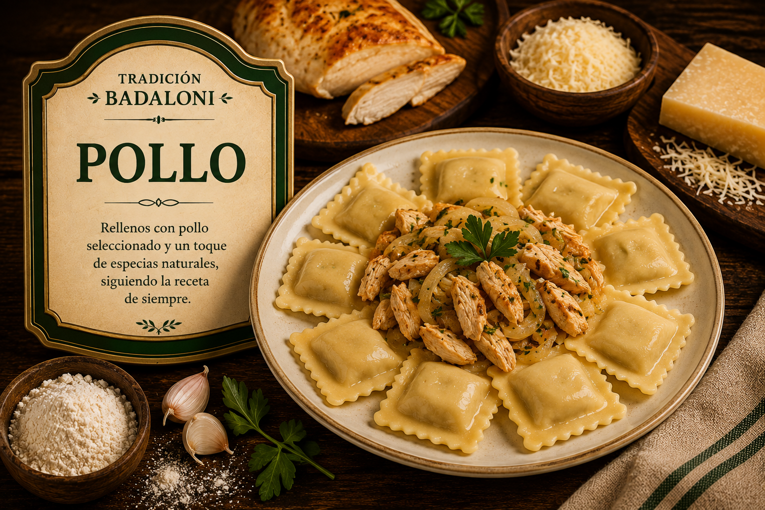 Ravioles con pollo